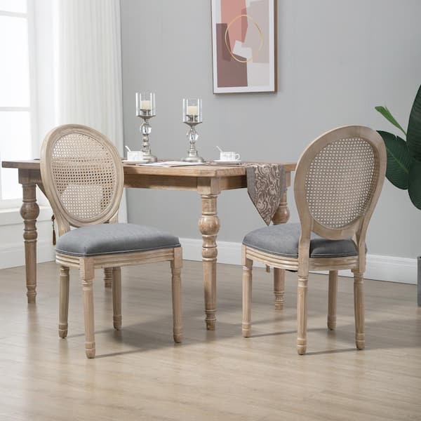 37.75 in. Grey Medium Back Wood Frame Bar Stool with Linen Seat (Set of 2)