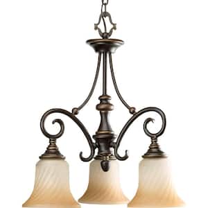 Kensington Collection 3-Light Forged Bronze Chandelier with Frosted Caramel Swirl Glass