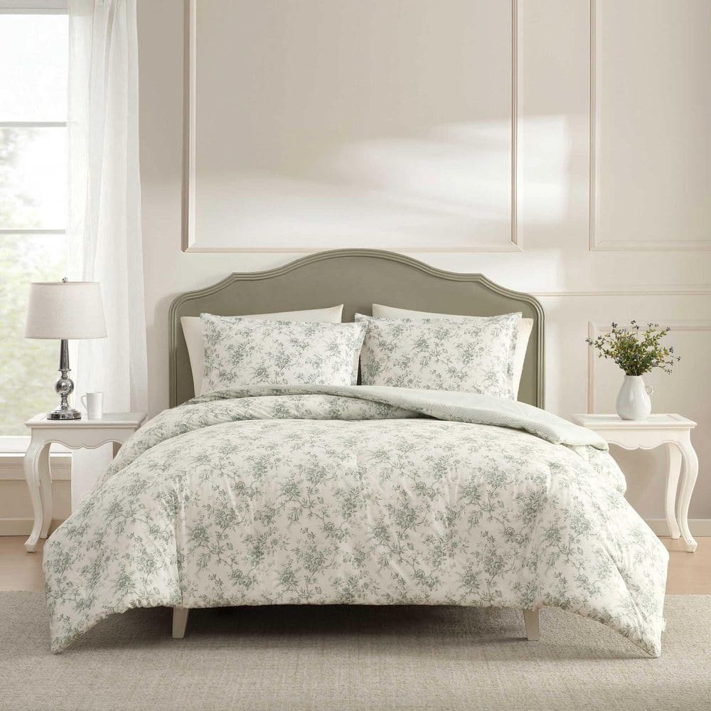 Laura Ashley Walled Garden 3-Piece Hemlock Green/Cream Cotton Full