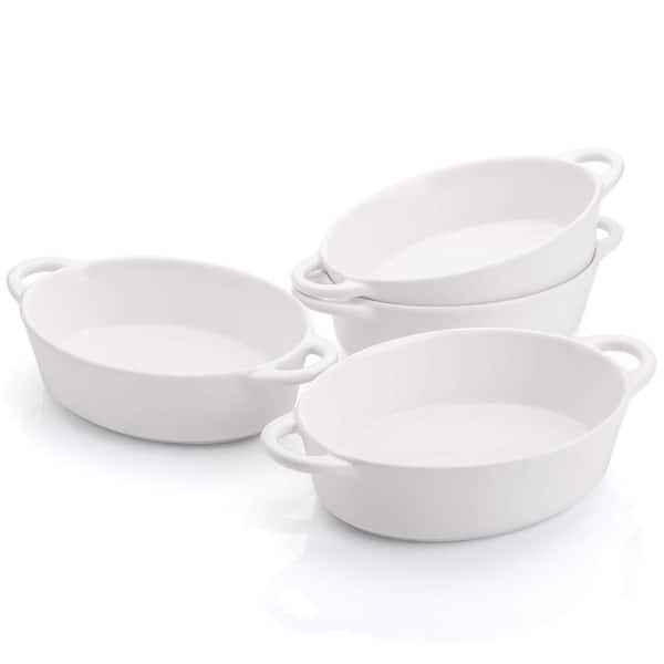 4-Piece 20 oz. Porcelain Ramekins Set with Double Handles Oval Creme Brulee Souffle Baking Dishes