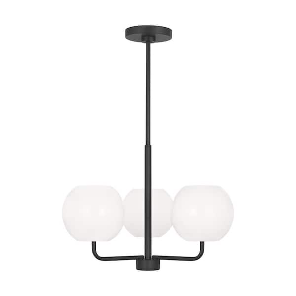 Generation Lighting Rory Small 21 in. 3-Light Midnight Black Chandelier with Opal Glass Shades
