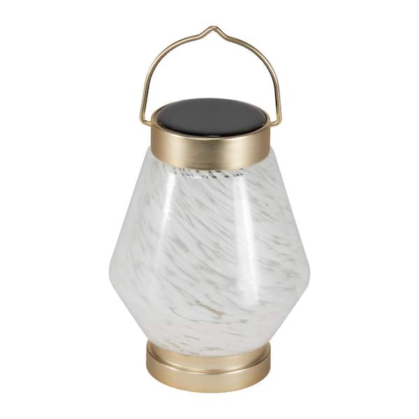 ALLSOP 1-Light 5. 5 in. H White Solar Boater Cone Integrated LED Outdoor Glass Table Top Lantern Light