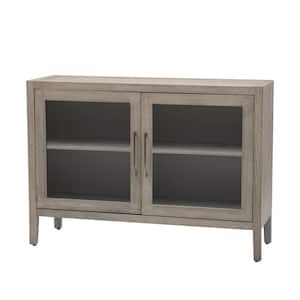 48 in. W x 15.7 in. D x 34.4 in. H Gray Linen Cabinet with Tempered Glass Doors and Adjustable Shelf