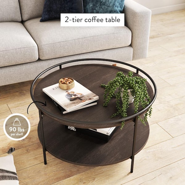 Nathan James Paloma 32 In Dark Oak, Two Tiered Coffee Table Wood