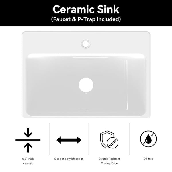 21 in 3.5 in Depth Wall-Mounted Rectangular Bathroom Sink in White
