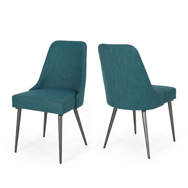 Noble House Alnoor Teal Fabric Upholstered Dining Chair (Set of 2)