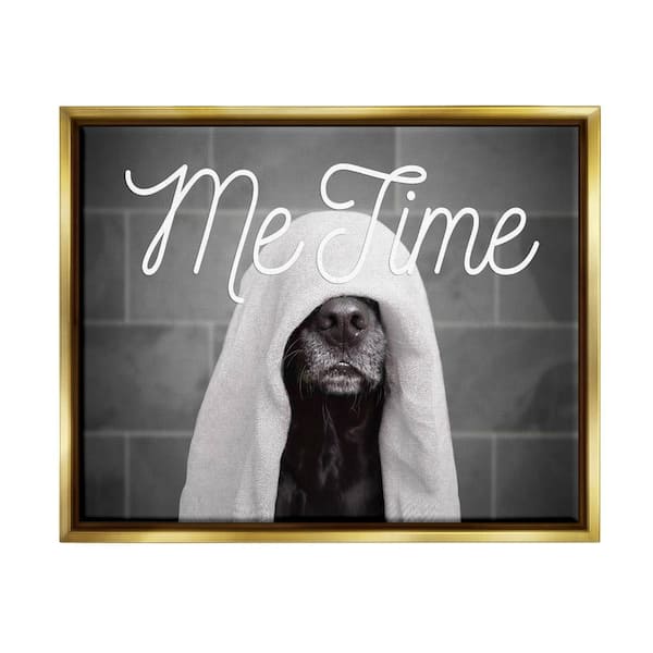 The Stupell Home Decor Collection Me Time Pet Dog Bathroom Portrait by Adobe Stock Floater Frame Animal Wall Art Print 31 in. x 25 in.