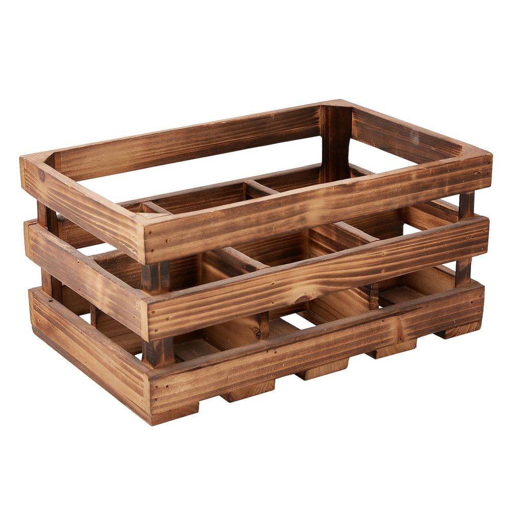 6-Bottle Brown 13.6 in. W Wine Rack, Burning Finished Bottle Caddy, Handmade Farmhouse Wooden Wine Crates