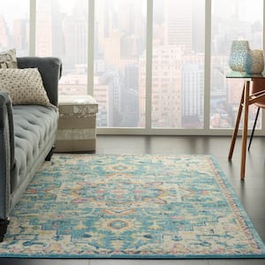 Passion Ivory/Light Blue 5 ft. x 7 ft. Persian Vintage Area Rug