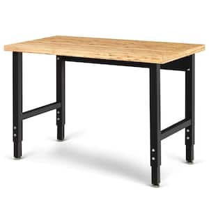 4 ft. Adjustable Height Bamboo Top Workbench in Black for Garage, Heavy-Duty Steel Work Table