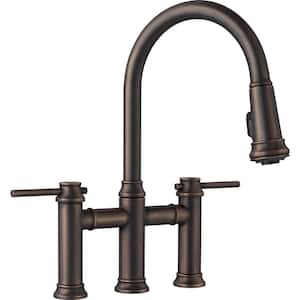 Empressa 2-Handle Bridge Kitchen Faucet with Pull-Down Sprayer in Oil Rubbed Bronze