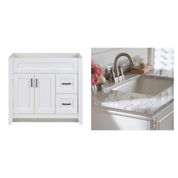 36 in. x 22 in. x 34 in. White Bath Vanity Cabinet and 37 in. x 22 in. Ceramic Vanity Top Combo