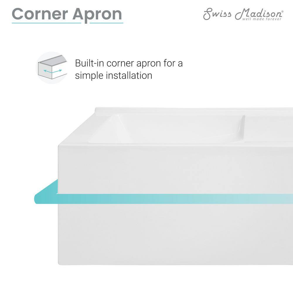 Claire 60" White Acrylic Alcove Tub with Corner Apron