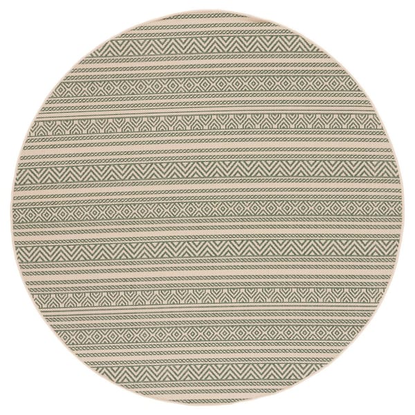 Courtyard Beige/Dark Green 7 ft. x 7 ft. Tribal Striped Indoor/Outdoor Round Area Rug
