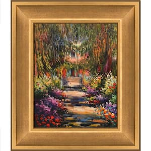 Garden Path at Giverny by Claude Monet Muted Gold Glow Framed Nature Oil Painting Art Print 12 in. x 14 in.