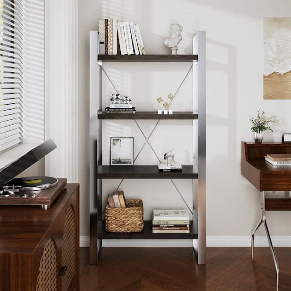 Clihome 70 in. Tall Silver Metal 4-Shelf Bookcase Storage Rack Bookshelf with Anti-Tipping Strip