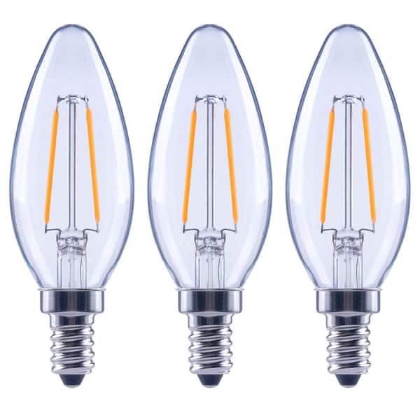 EcoSmart 25-Watt Equivalent B11 Blunt Tip Dimmable E12 Candelabra Clear Glass LED Vintage Edison Light Bulb Bright White (3-Pack)