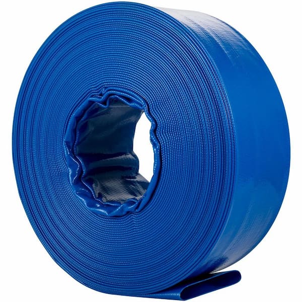 Discharge Hose 3 in. x 105 ft. Blue Heavy Duty PVC Backwash Drain Hose with Clamps Fit Various Pumps Utility Accessory