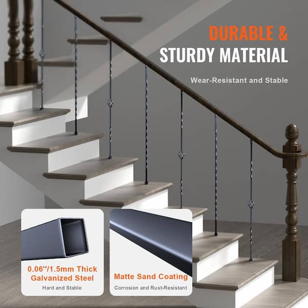 Staircase Metal Balusters, 44 in. x 1/2 in. Galvanized Steel Decorative Banister Spindles, 10-Pack Deck Baluster