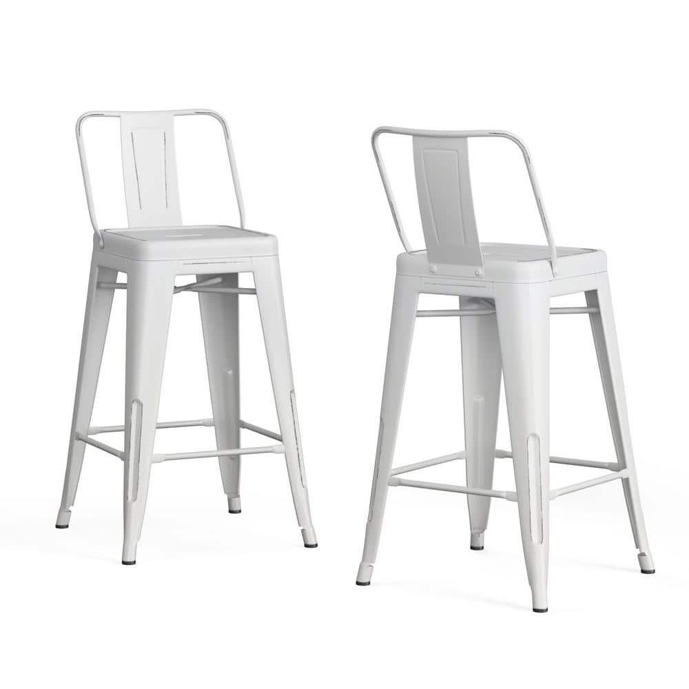 Rayne 24" Distressed White Metal Counter Stools (Set of 2)