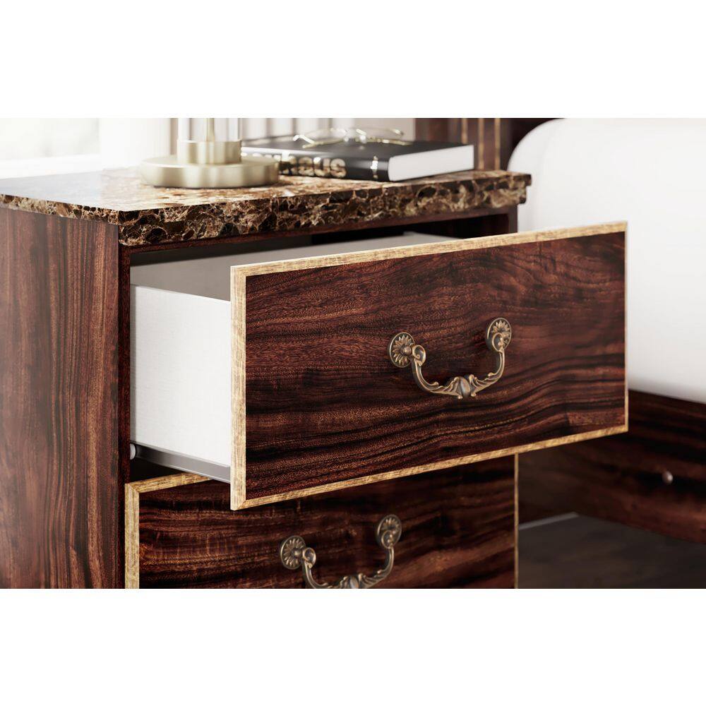 Dark Brown Traditional 2-Drawer Nightstand with USB Port