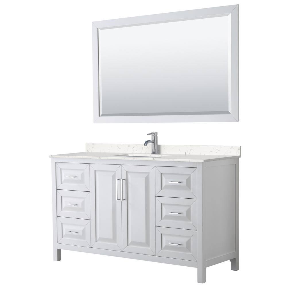 Daria White 60" Single Vanity with Light-Vein Carrara Marble and Square Sink