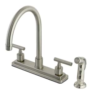 Manhattan 2-Handle Deck Mount Centerset Kitchen Faucets with Side Sprayer in Brushed Nickel