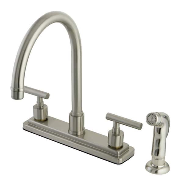 Kingston Brass Manhattan 2-Handle Deck Mount Centerset Kitchen Faucets with Side Sprayer in Brushed Nickel