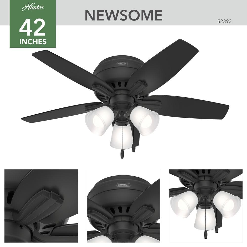 42" Matte Black Low Profile Ceiling Fan with LED Light
