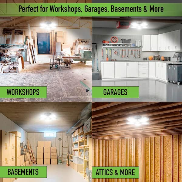 BEYOND BRIGHT 60-Watt Adjustable LED Garage Ceiling Light with
