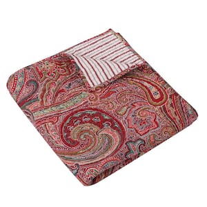 Spruce Red Paisley Quilted Cotton Throw Blanket