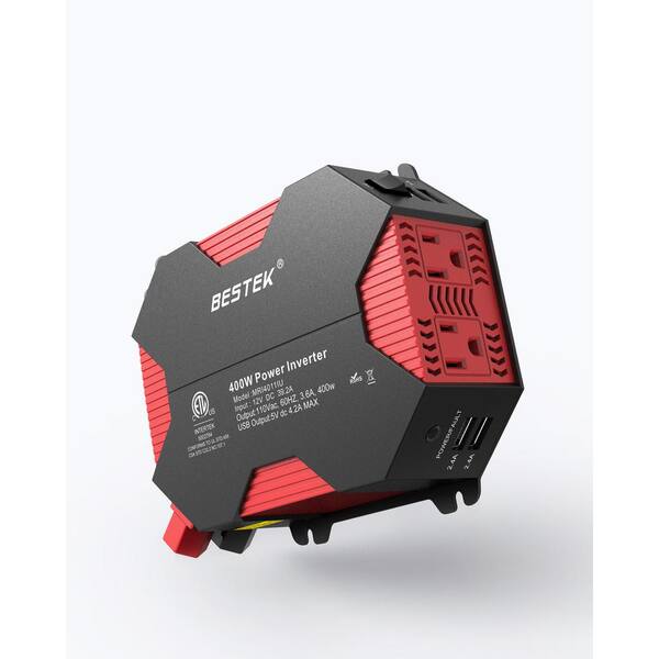 BESTEK MRI4011IU Black-Red 400Watt 400W Power Inverter DC 12V to AC 110V Car Adapter with 5A 4 USB Charging Ports 