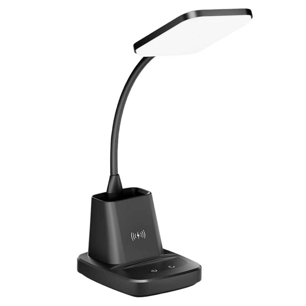 21.8 in. Matte Black Dimmable LED Gooseneck Lamp and Pen Holder with Wirles