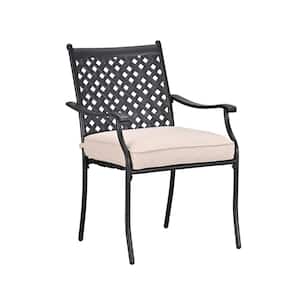 Metal Outdoor Dining Chair with Beige Cushion (4-Pack)