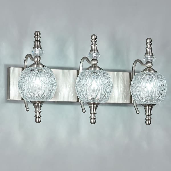 Home Lighting 20 in. 3-Light SandNickel Modern Glass Crystal Vanity Light Vintage Over Mirror For Bathroom (JW-497）