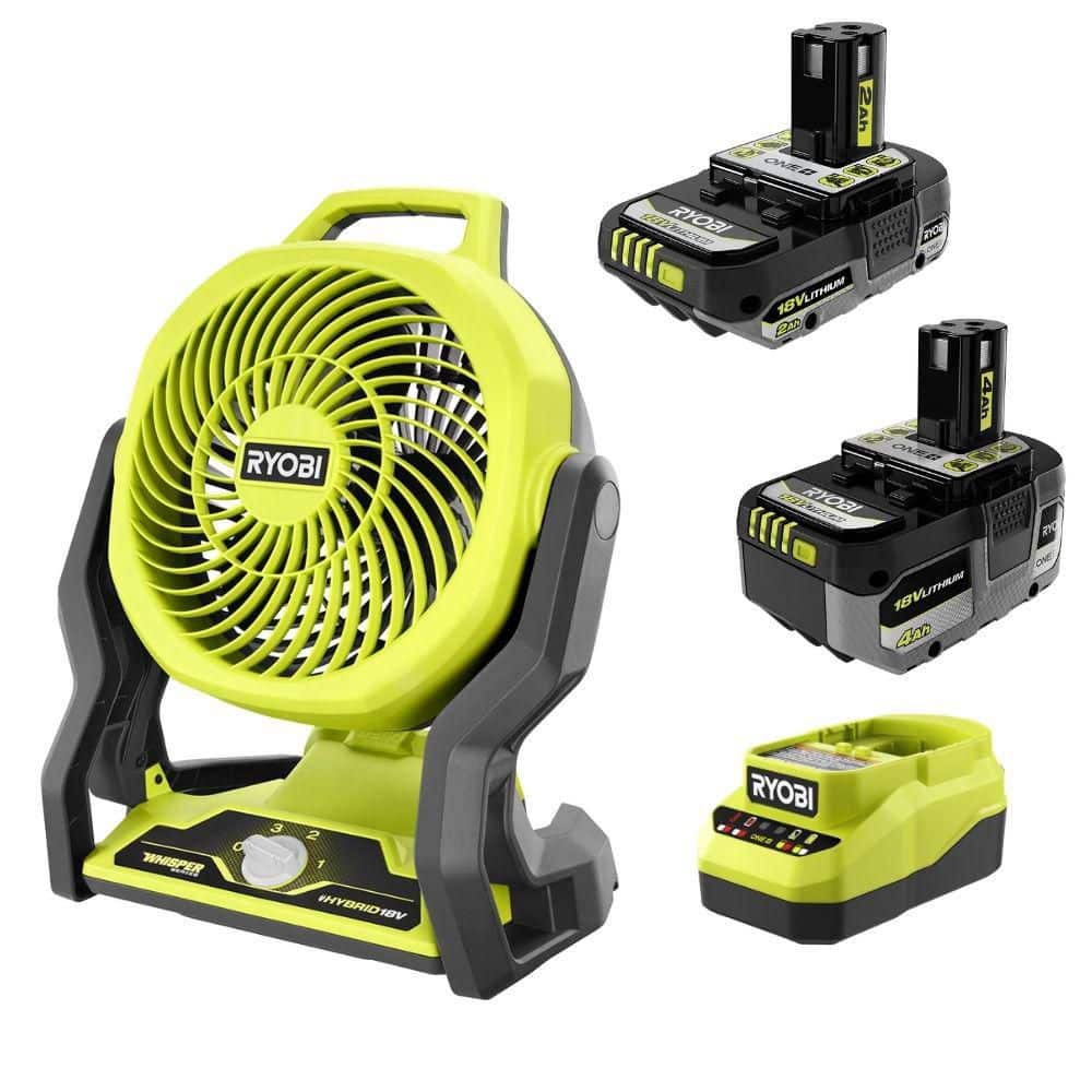 RYOBI ONE+ 18V Kit w/ 4.0 Ah Battery, 2.0 Ah Battery, Charger, & FREE ONE+ Cordless Hybrid 7-1/2" Fan (PSK1212SBPCL811)