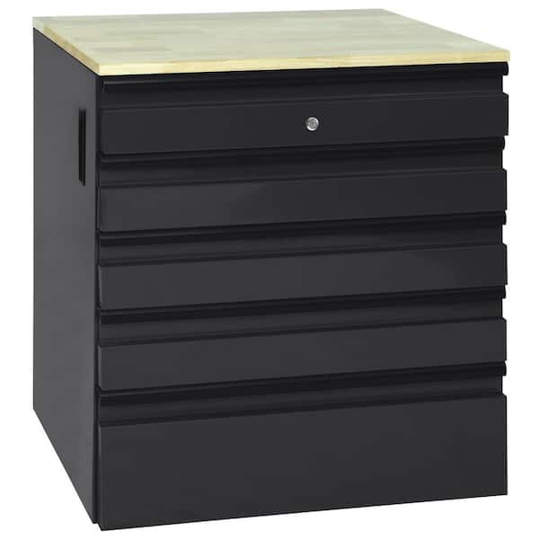 Heavy Duty 28 in. W x 32 in. H x 21.5 in. D Welded 20-Gauge Steel 5-Drawer Garage Base Freestanding Cabinet in Black