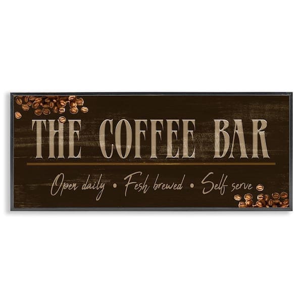 Rustic Coffee Bar Sign by Kim Allen Black Framed Giclee Art Print Typography 10 in. x 24 in.