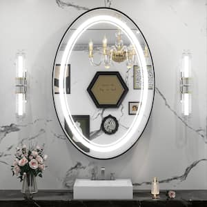 24 in. W x 36 in. H Large Oval Framed Anti-Fog 3-Color Dimmable LED Wall Mount Bathroom Vanity Mirror in Black