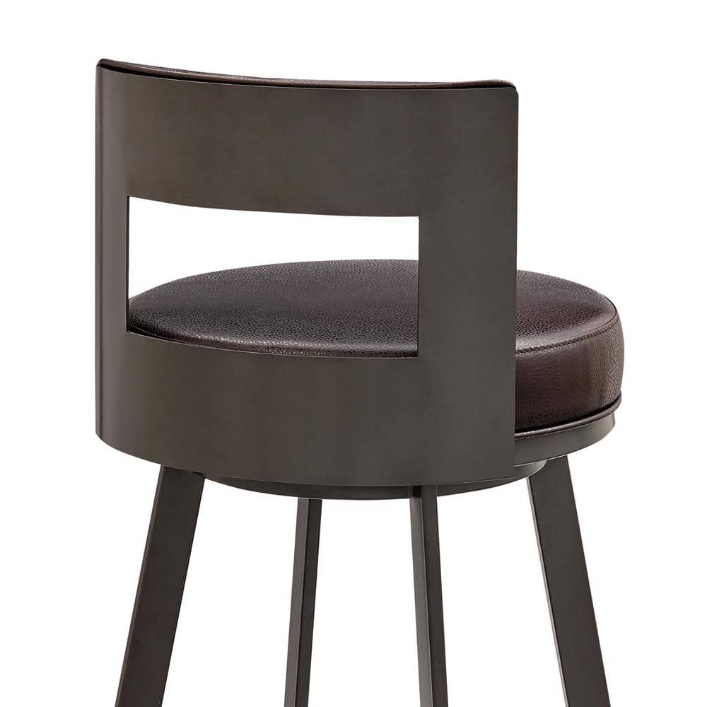 Lynof Modern Swivel Counter Stool in Brown Metal with Brown Faux Leather