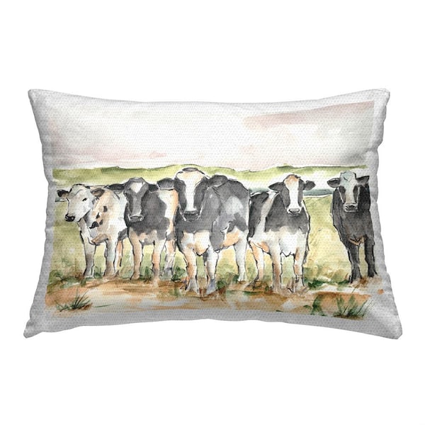 Stupell Industries Cows in Pasture Landscape Black Rectangular Outdoor Throw Pillow
