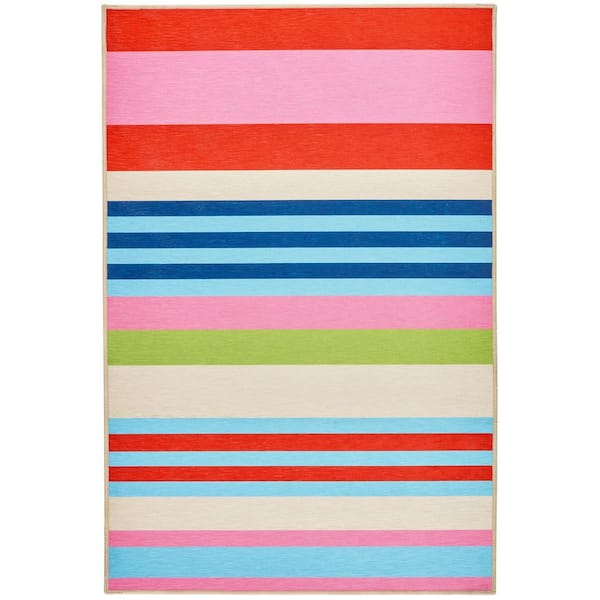 DASH & ALBERT Beach Stripe Machine Washable Multi 3 ft. x 5 ft. Indoor Area Rug