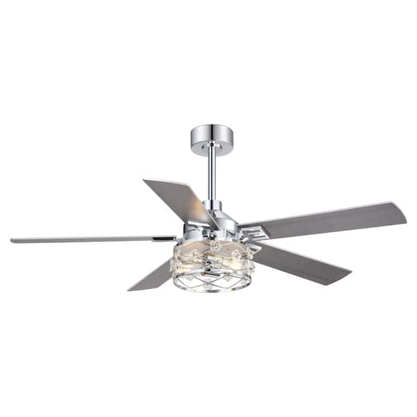 52 in. Indoor Chrome Farmhouse Dual Finish 6-Speed Downrod Modern Ceiling Fan with Light Kit and Remote Control