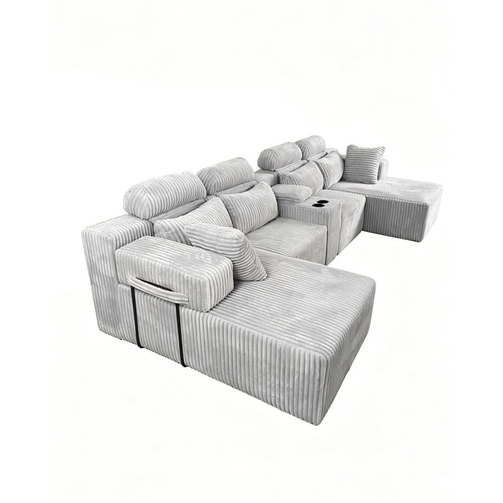 Gray Velvet U-Shaped Sectional Sofa - 4-Piece Living Room Set with Chaise Lounge & Cup Holders price history on PriceWatchPro