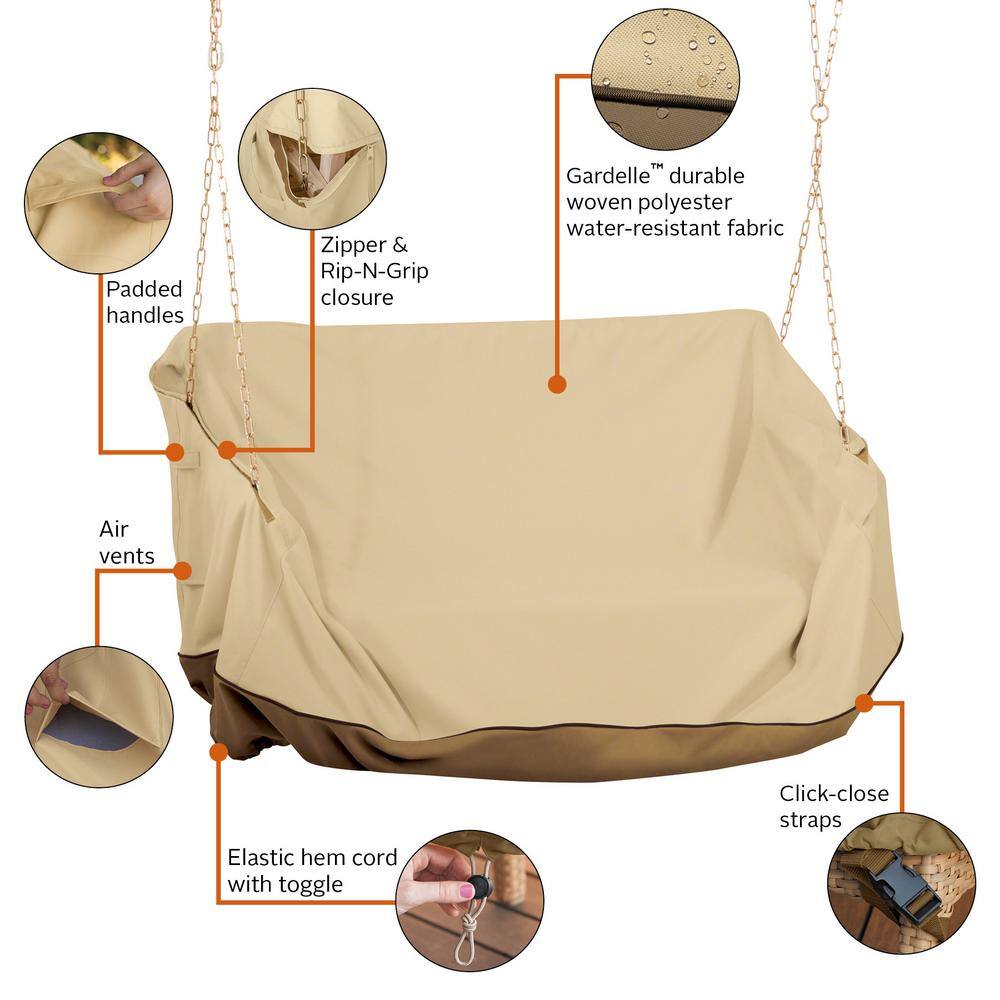 Tan and Brown Water-Resistant Porch Swing Cover with UV Protection