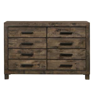 57.5 in. Brown 8-Drawer Wooden Dresser Without Mirror
