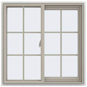 35.5 in. x 35.5 in. V-2500 Series Desert Sand Vinyl Right-Handed Sliding Window with Colonial Grids/Grilles