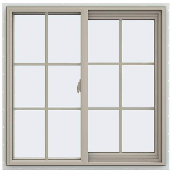 JELD-WEN 35.5 in. x 35.5 in. V-2500 Series Desert Sand Vinyl Right-Handed Sliding Window with Colonial Grids/Grilles