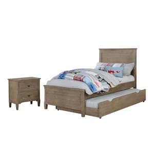 Rampini 3-Piece Warm Gray Twin Wood Bedroom Set, Bed with Trundle and Nightstand