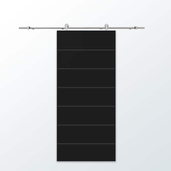 CALHOME 32 in. x 96 in. Black Stained Composite MDF Paneled Interior Sliding Barn Door with Hardware Kit